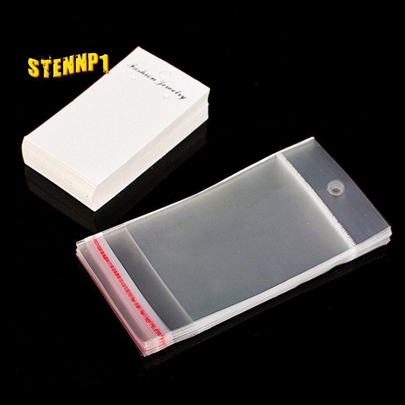 Set 100 túi tự dính và thẻ giấy màu trắng đựng trưng bày trang sức