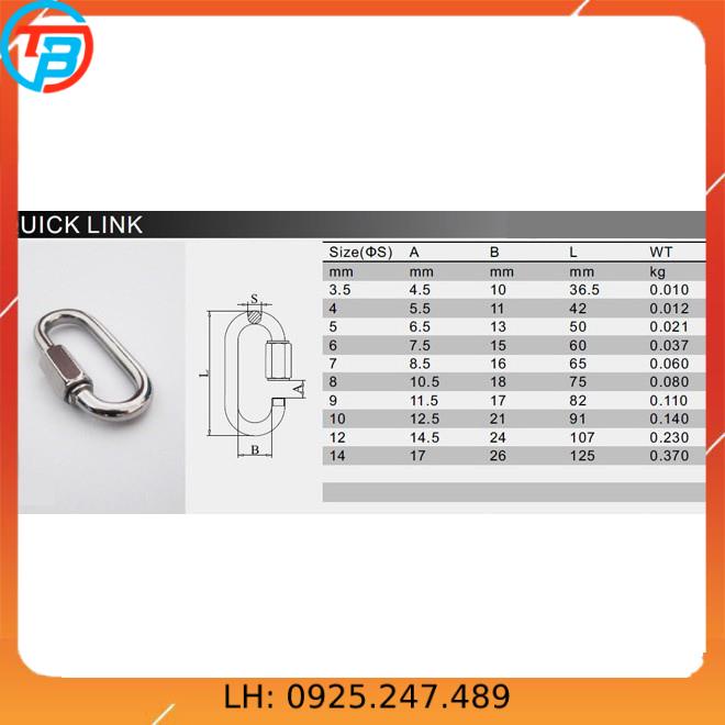 Móc nối xích, khóa xích INOX 4 5 6 8 10 12 CÁP THÉP SÀI GÒN