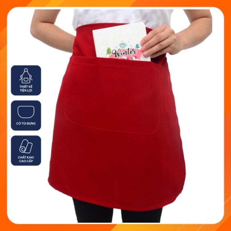 Tạp dề ngắn phục vụ màu đỏ đô - Đường may tỉ mỉ, chất liệu vải kaki Hàn chống bám bẩn - Kiểu dáng trẻ trungm năng động