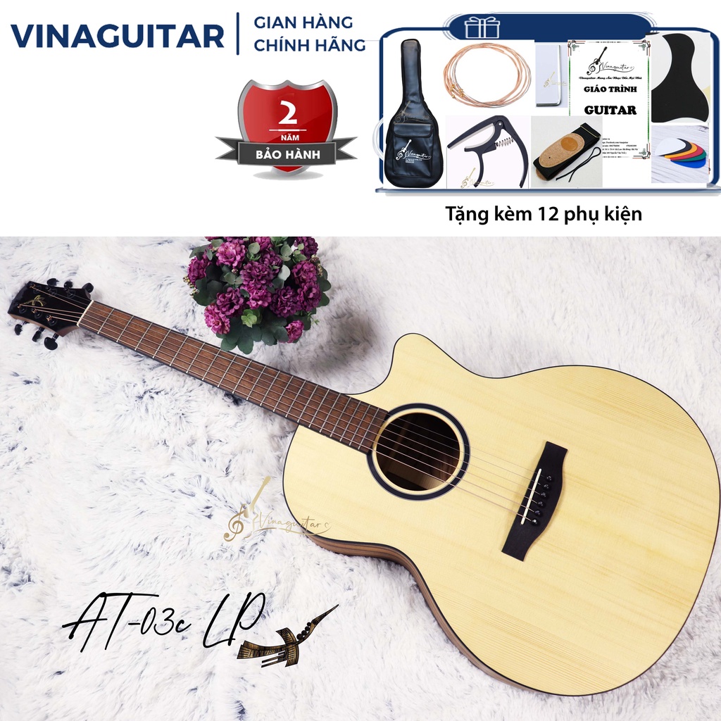 Đàn Guitar Acoustic Thuận AT-03C 2022 Gỗ Điệp - Tặng Bao da 12 phụ kiện- Vinaguitar phân phối chính hãng Thuận Guitar