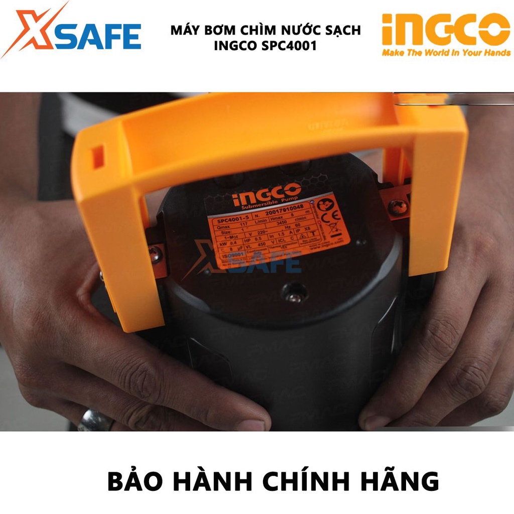 Máy bơm chìm nước sạch INGCO SPC4001 Máy bơm chìm điện áp 220-240V~50Hz, công suất đầu vào 400W, cột áp 8M - Chính hãng