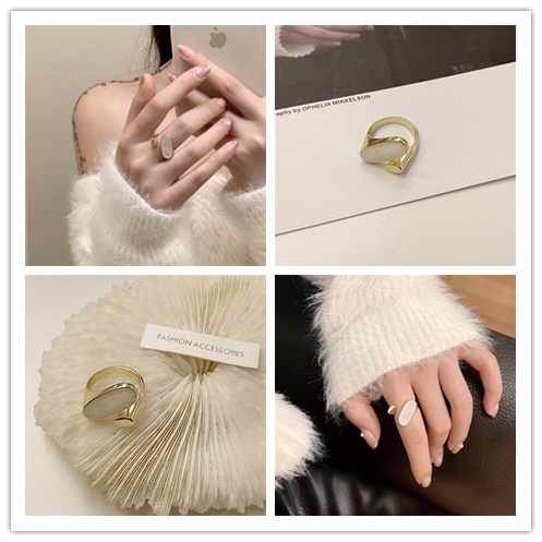 Nhẫn Đeo Tay Bằng Nhựa Resin Màu Trắng Hình Oval Thiết Kế Đơn Giản Có Thể Điều Chỉnh Cho Nữ