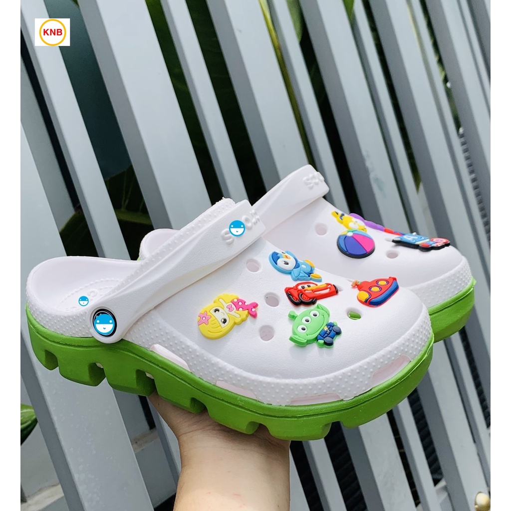 Dép nữ nam, Dép suc Duet Cross -Freeship + 12 sticker- Dép Quai Ngang nam nữ bít đầu hàn quốc đi mưa - trắng xanh lá