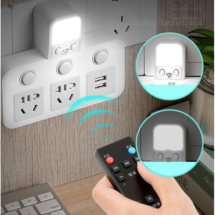 Ổ cắm điện thông minh 2 ổ cắm và 2 ổ cắm sạc USB kiêm đèn ngủ LED chống sét cao cấp mới nhất 2018