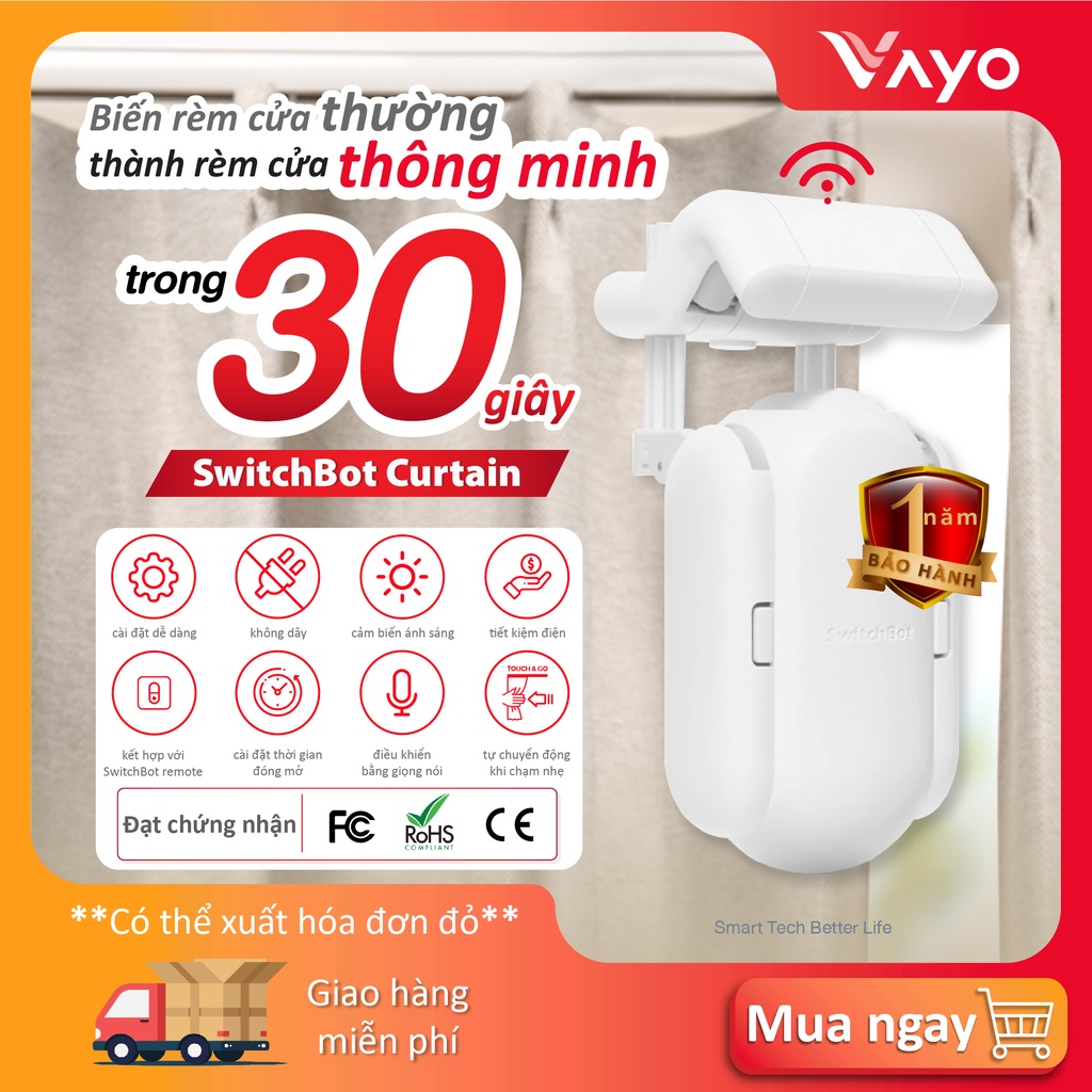 Thiết bị rèm cửa thông minh SwitchBot Curtain Robot điện thông minh - Điều khiển qua app, điều khiển bằng giọng nói