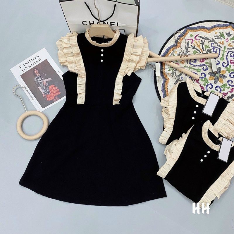 V672 Đầm hot girl, Đầm thiểu thư siêu sang chảnh, cổ xếp ly phối cúc ngọc, tay cánh tiên xếp ly tỉ mỉ | BigBuy360 - bigbuy360.vn