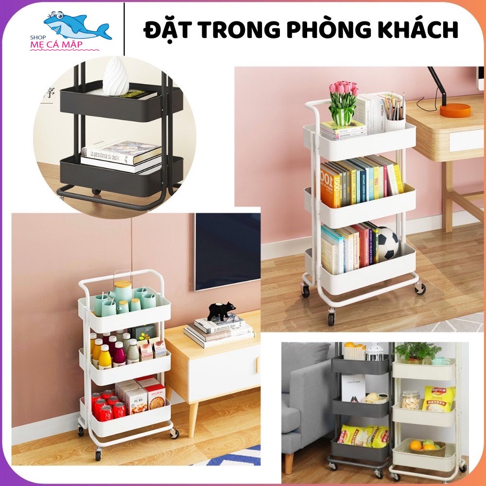 Kệ đa năng 3 tầng loại I dày dặn, kèm bánh xe, tay cầm, hàng nhập khẩu chính ngạch