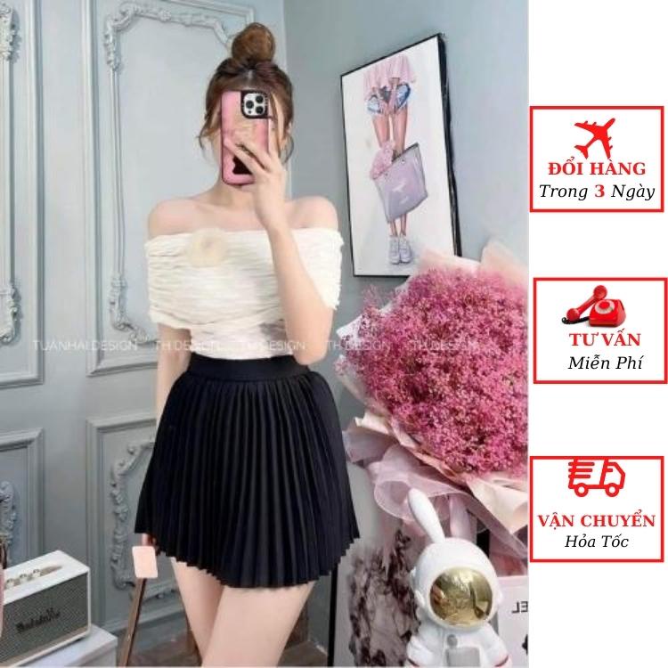 Áo trễ vai nữ xốp nhăn đính hoa tiểu thư bánh bèo cao cấp ulzzang Hàn Quốc