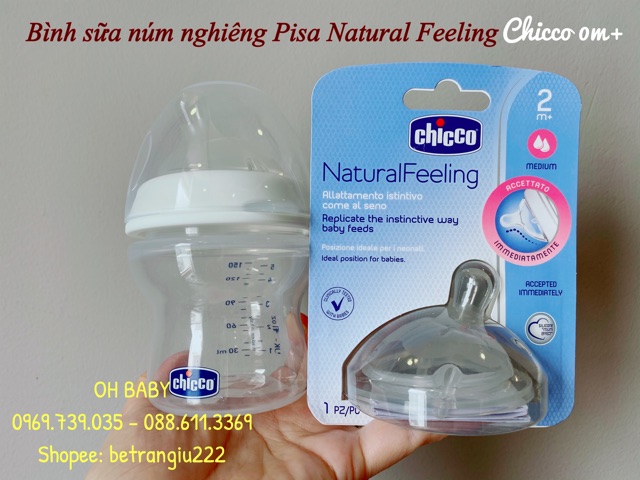 BÌNH SỮA NÚM NGHIÊNG PISA NATURAL FEELING 0M+ CHICCO 150ml-250ml