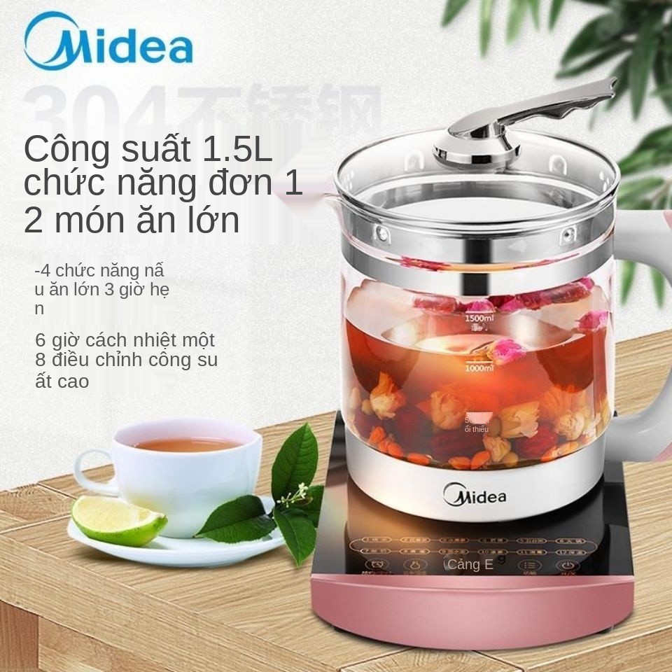 Nồi gia dụng sức khỏe Midea 1.5L lít tự động đa chức năng Ấm trà điện thủy tinh dày và sắc chính hãng