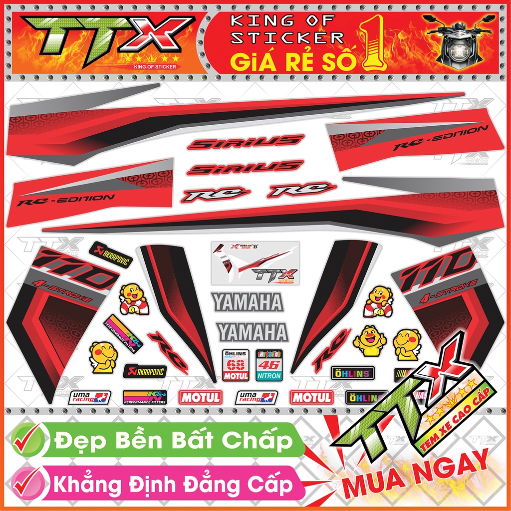 Tem Xe Sirius Đen Đỏ RC 2022 - Tem Sirius RC 110 Đỏ Đen siêu Đẹp - Mẫu Team Sirius Đen Đỏ