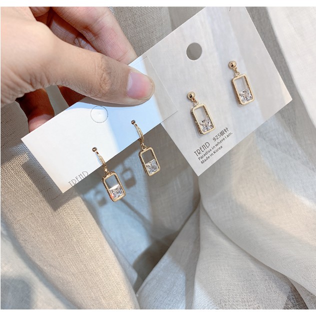 Bông tai Bạc 925 Phong Cách Hàn Quốc - HOA TAI GIỌT NƯỚC VUÔNG ( Cao Cấp )- ẢNH CHỤP THẬT