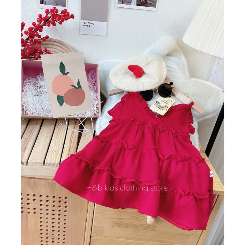 Váy đỏ tầng 2 dây cho bé gái siêu đỉnh