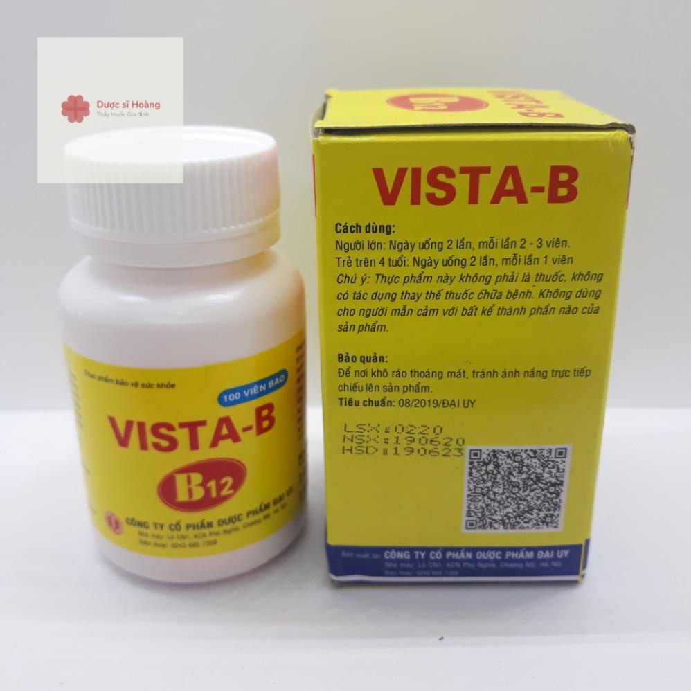 VISTA B B12- Bổ sung vitamin nhóm B lọ 100 viên