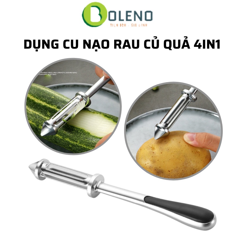 Dụng cụ nạo rau củ quả inox 4in1 cao cấp  nạo vỏ bào sợi khoét vỏ đa năng dễ dàng tiện lợi