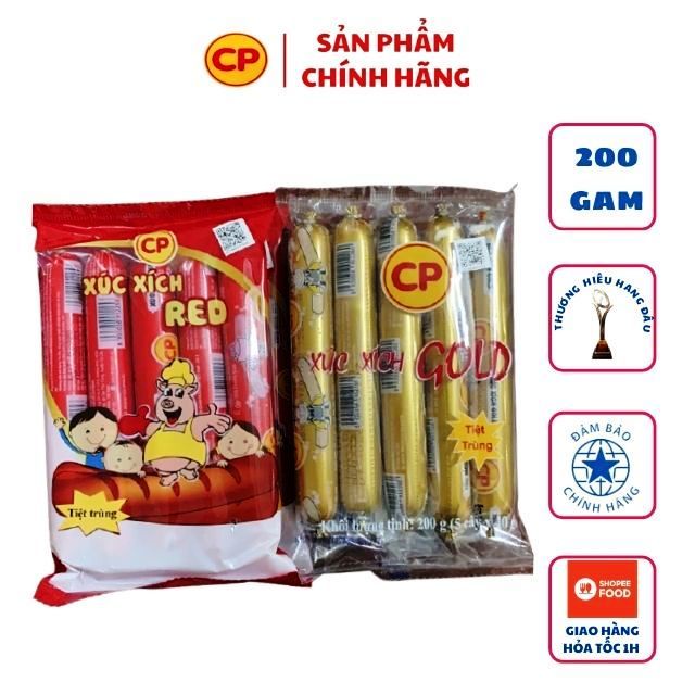 Xúc Xích Tiệt Trùng Ăn Liền CP Red Vị Heo, Gold Vị Bò Gói 200g Gói 100g 5 Cây-thucphamdonglanh.cp.store