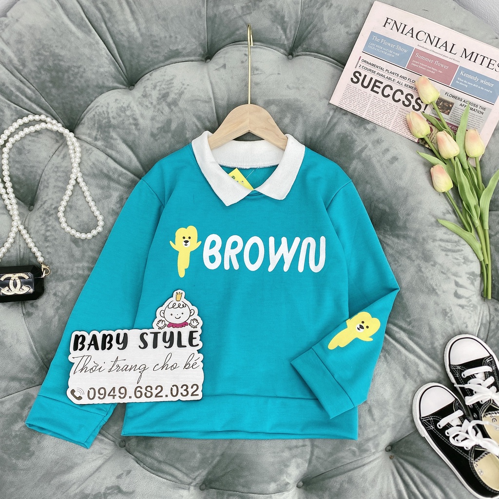 Áo nỉ thu đông bé trai "BBROWN" 14-45kg, áo nỉ polo dày dặn cho bé 4-15 tuổi. Vải dày dặn, may kỹ. STG48 STB37