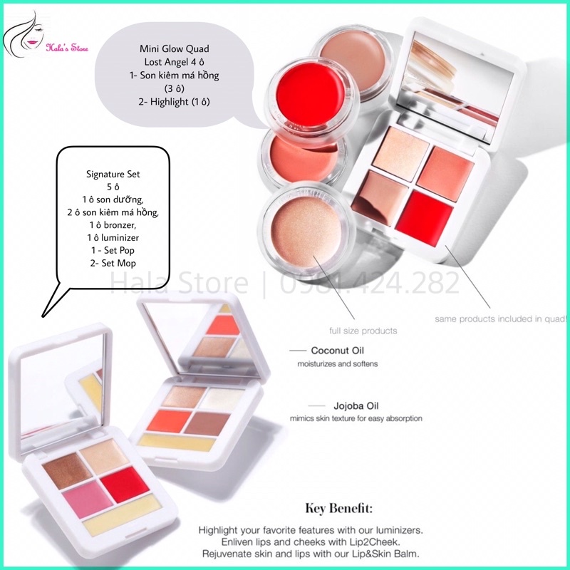 Son môi kiêm má hồng cao cấp Lip2Cheek Glow Quad Mini RMS Beauty