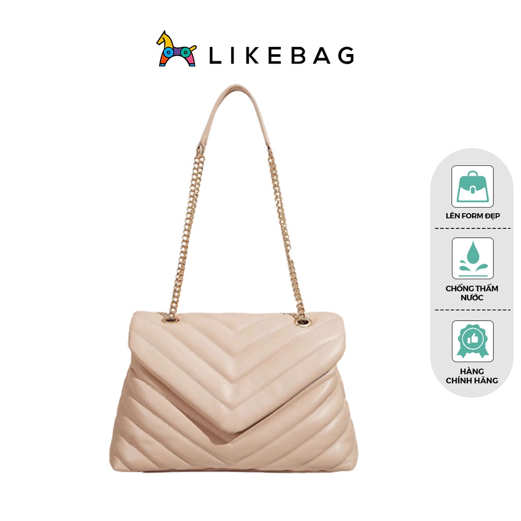 Túi đeo chéo nữ LIKEBAG khoác vai vân sọc form to phối xích sang trọng 218XK0811 - LIBAGI
