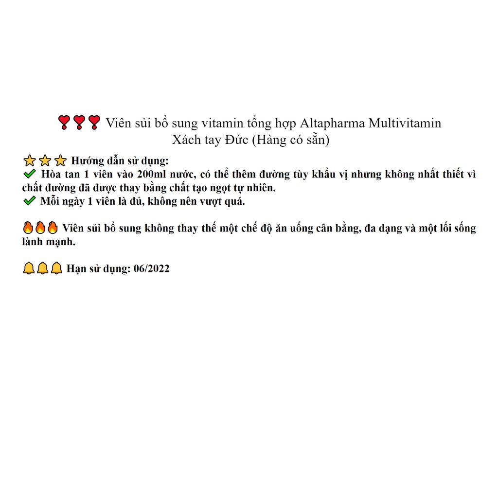Viên sủi bổ sung vitamin tổng hợp Altapharma Multivitamin - 20 viên | Thế Giới Skin Care