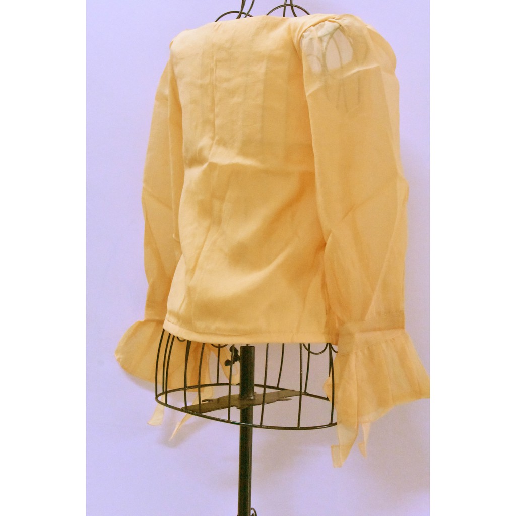 Áo sơ mi croptop cổ vuông tay dài thắt nơ, may 2 lớp (BT053)