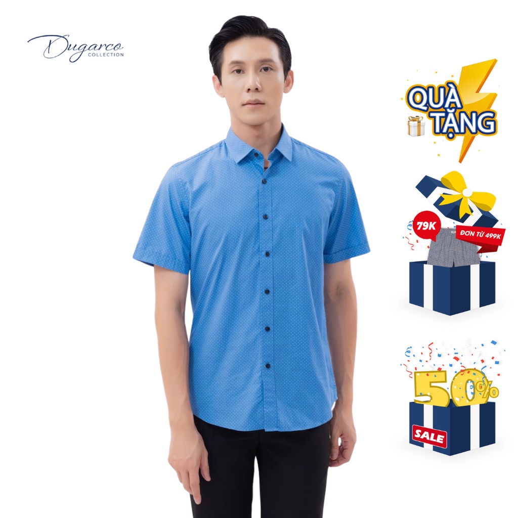 Áo sơ mi DUGARCO ngắn tay họa tiết cao cấp cotton nam 202SMS21048