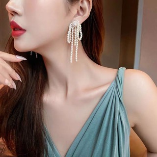 Bông tai hạt chùm sang trọng dáng dài, bông tai phụ kiện cưới mã UON-8