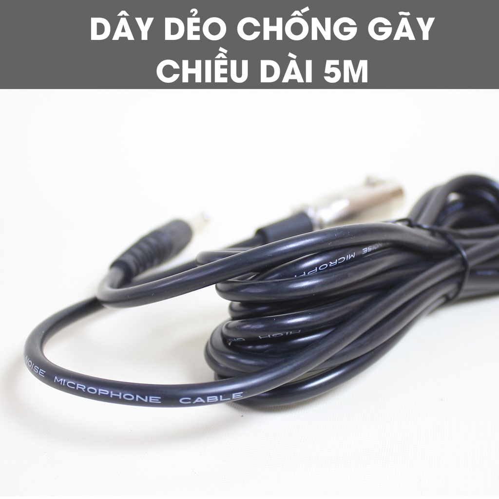 Micro karaoke có dây chính hãng Sunrise SM-109 hát nhẹ, bắt giọng hay, mic kèm dây zin dài 5m, chất lượng nhôm bền bỉ