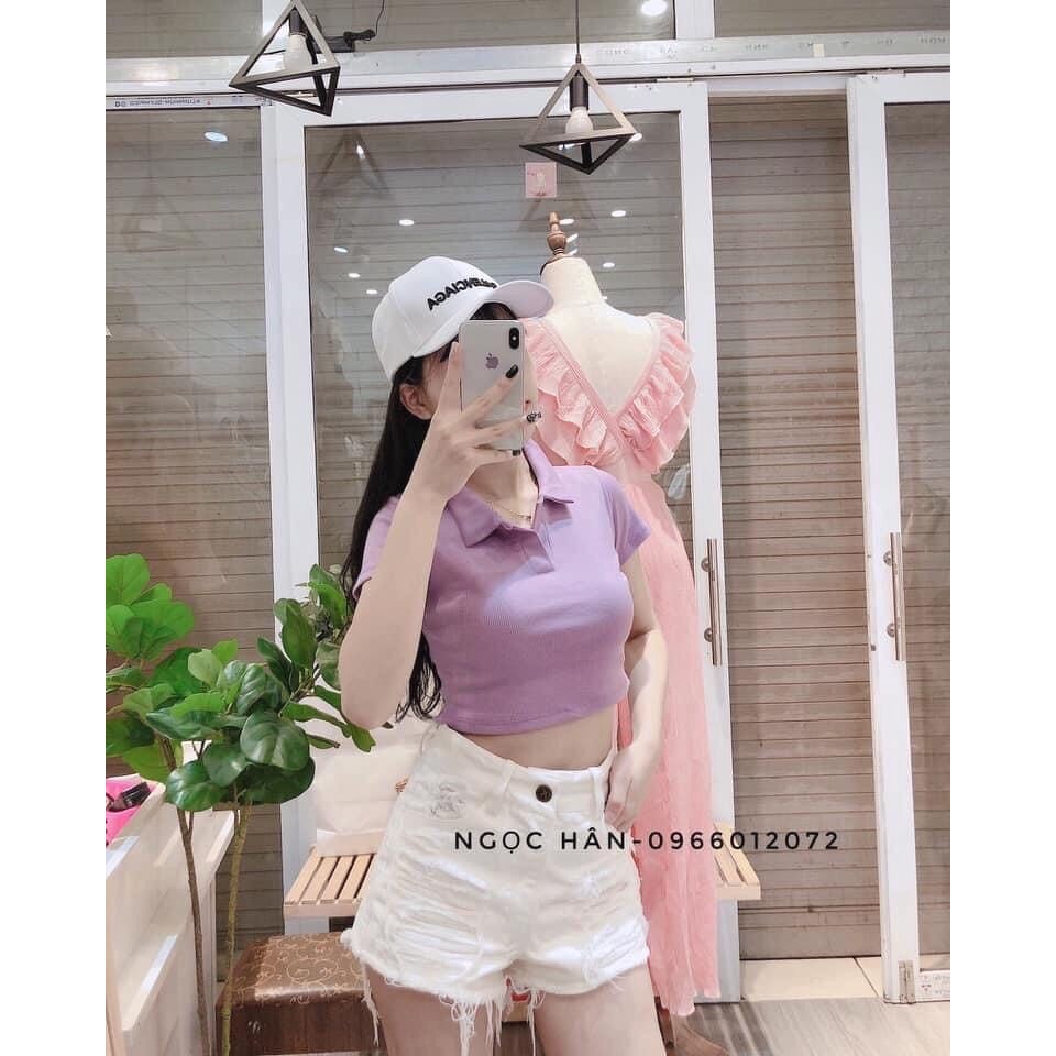 Áo croptop cổ bẻ cộc tay dáng hàn