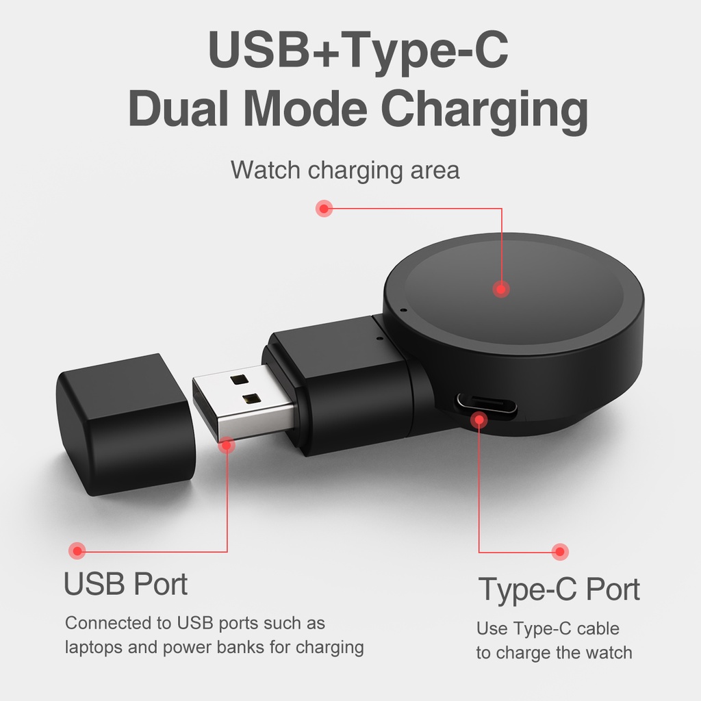 Đế Sạc Từ Tính Không Dây USB + Type C Cho Đồng Hồ Samsung Galaxy Watch 5 Pro / 4 / 4 Classic / Galaxy Watch 3 / Active 2