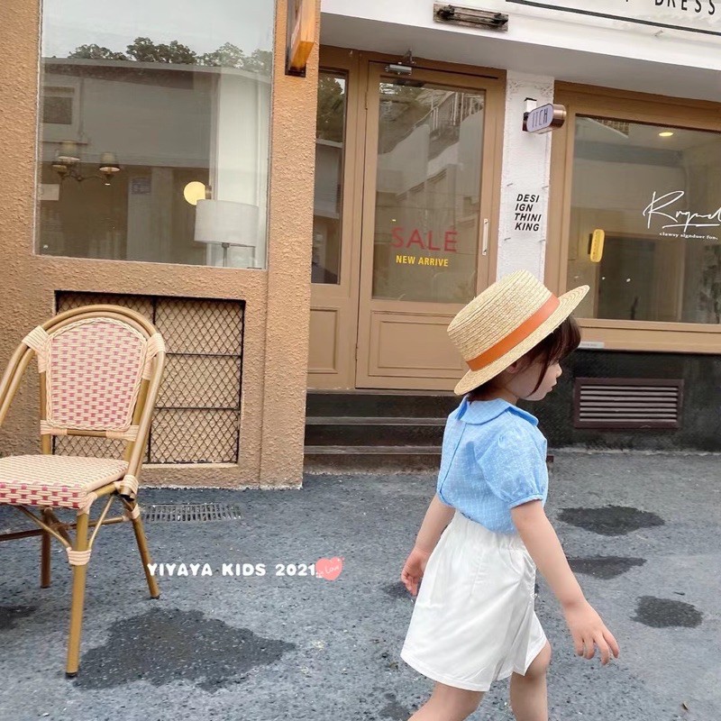 YIYAYA KIDS (2857) - Áo cúc sau xanh biển điệu đà kết hợp chân váy khuy kaki