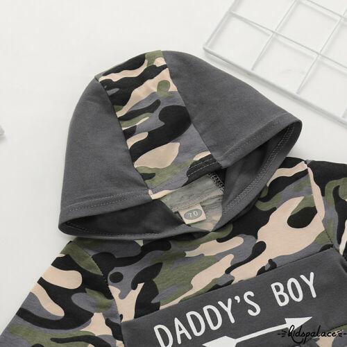 Bộ Áo Tay Dài Có Túi Giữ Ấm 2 Tay Và Nón Hoodie Kẻ Sọc+Quần Dài Vải Thun Họa Tiết Camo Cho Các Bé Nhỏ Sơ Sinh