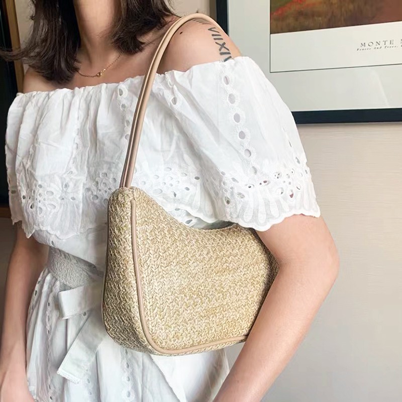(HotTrend) Túi Nữ Kẹp Nách Phong Cách Vintage Chất Cói Phối Quai Da Độc Đáo C936