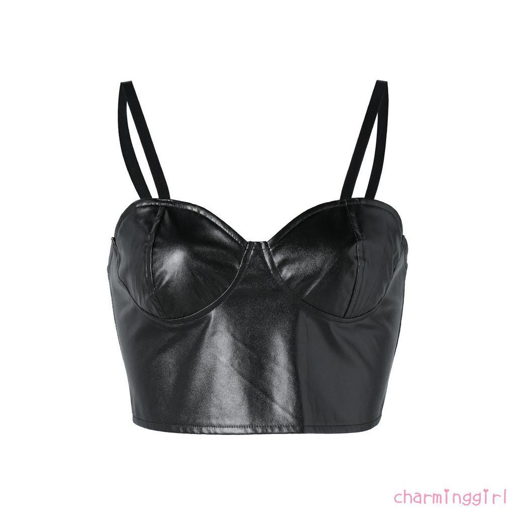 Áo Hai Dây Da Pu Cổ Khoét Sâu Gợi Cảm