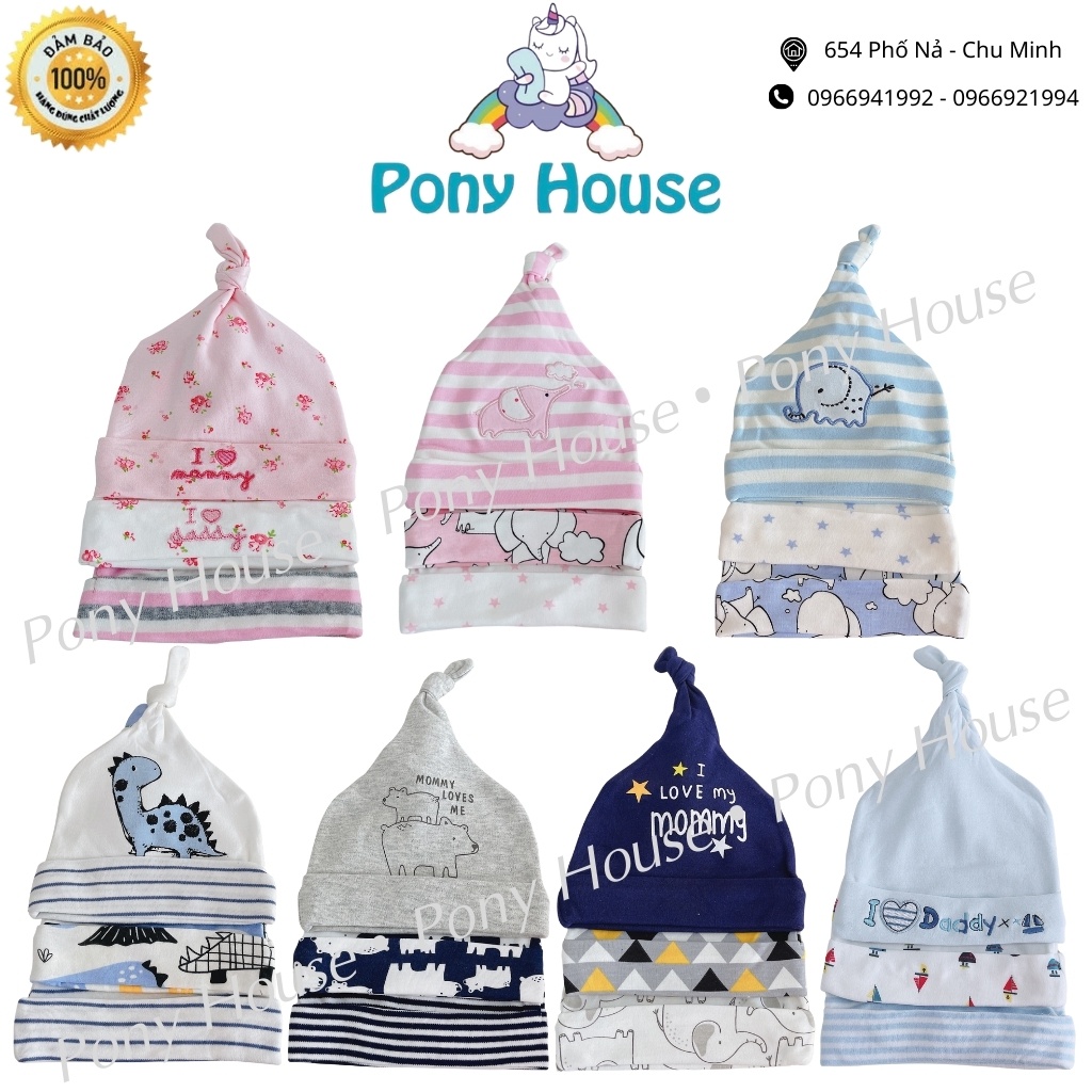 Set 3 Mũ MomCare Xuất Dư Cho Bé Sơ Sinh - Bé Trai, Bé Gái (0-6 Tháng) Chất Cotton Mềm Mại An Toàn Cho Da Bé