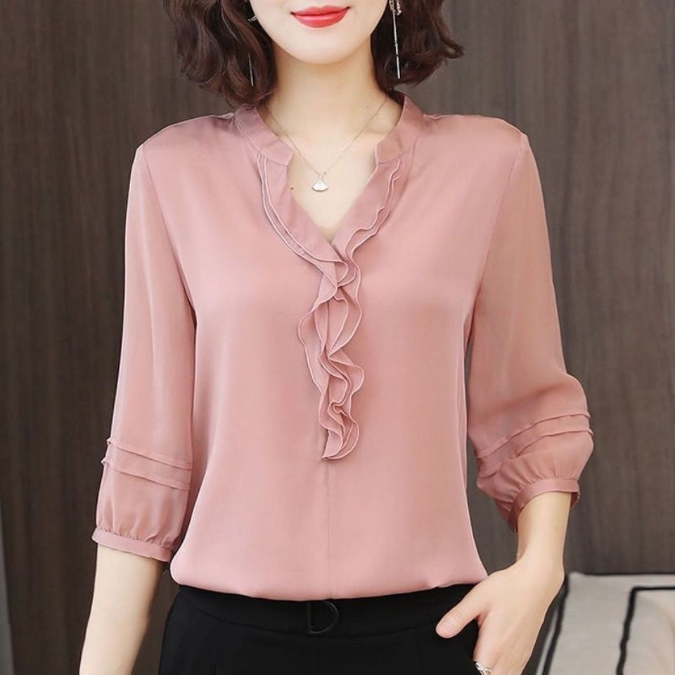 Áo kiểu nữ phối bèo tay lỡ cồng sở bigsize  NQ922
