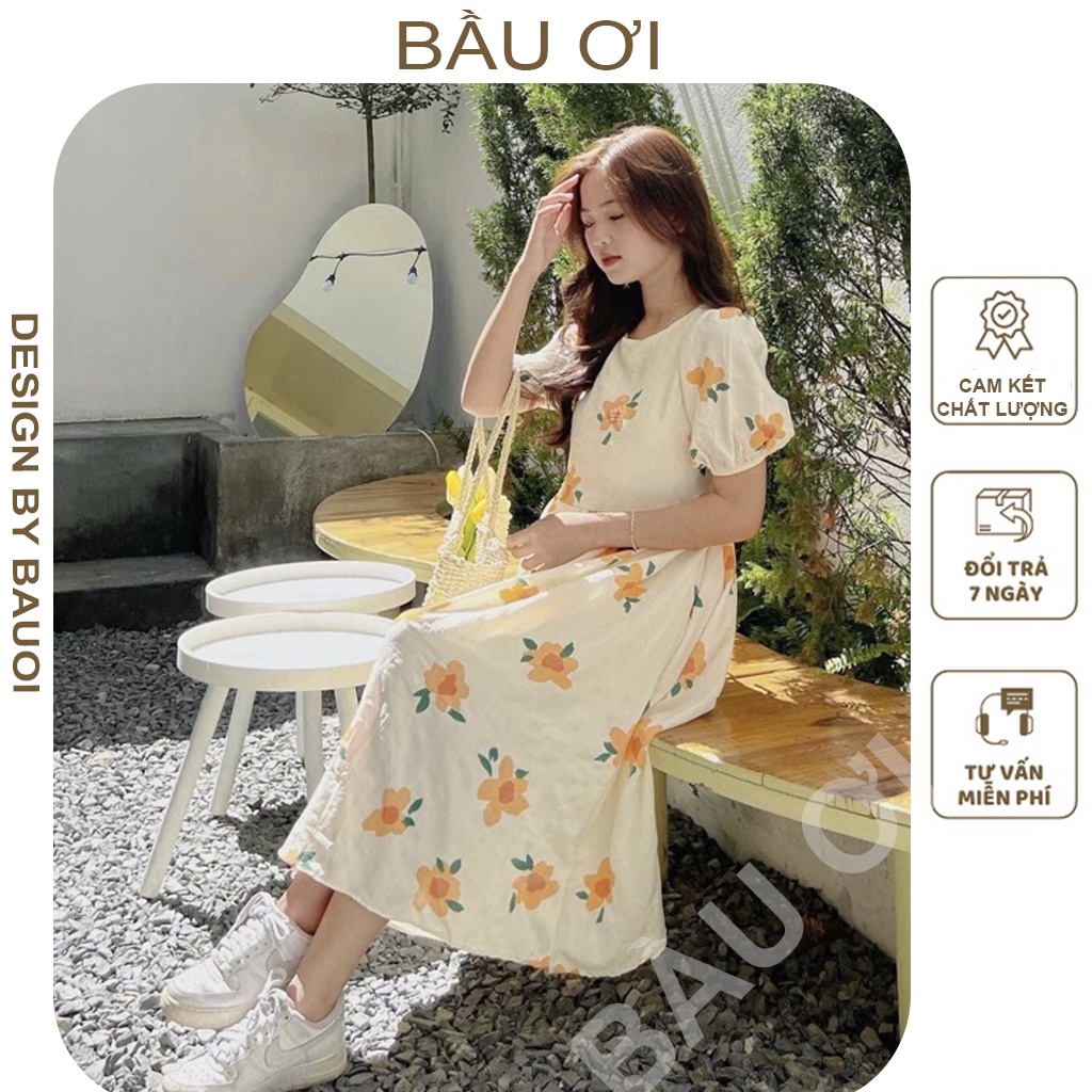 [BAUOII V46] VÁY BẦU CÔNG SỞ BABY DOLL HOA CAM - ĐẦM BẦU MÙA HÈ CHẤT MỀM MÁT XINH XẮN MẶC ĐI LÀM ĐI CHƠI ĐỀU ĐẸP