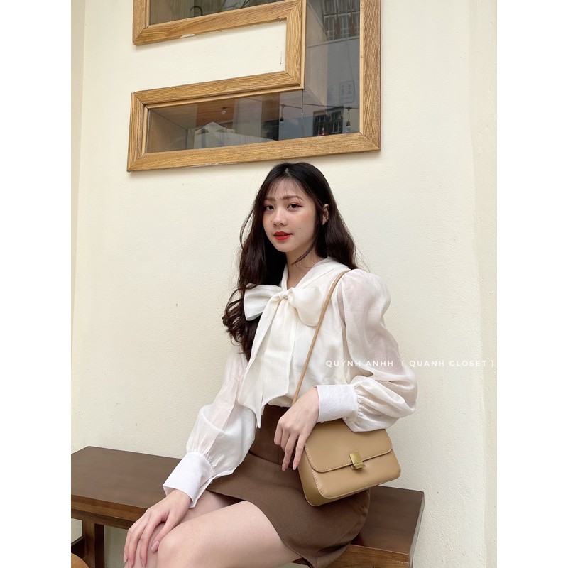 áo sơ mi tơ voan cổ nơ