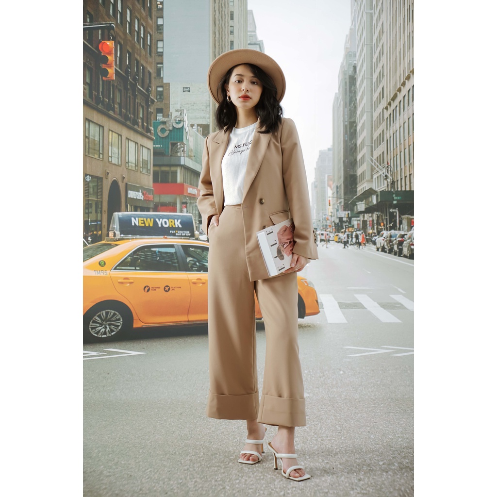 Quần cullotes Méo shop ống xuông gấp gấu Rista