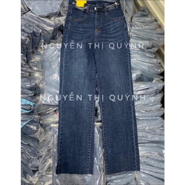 Quần jeans suông giãn pha xích oze