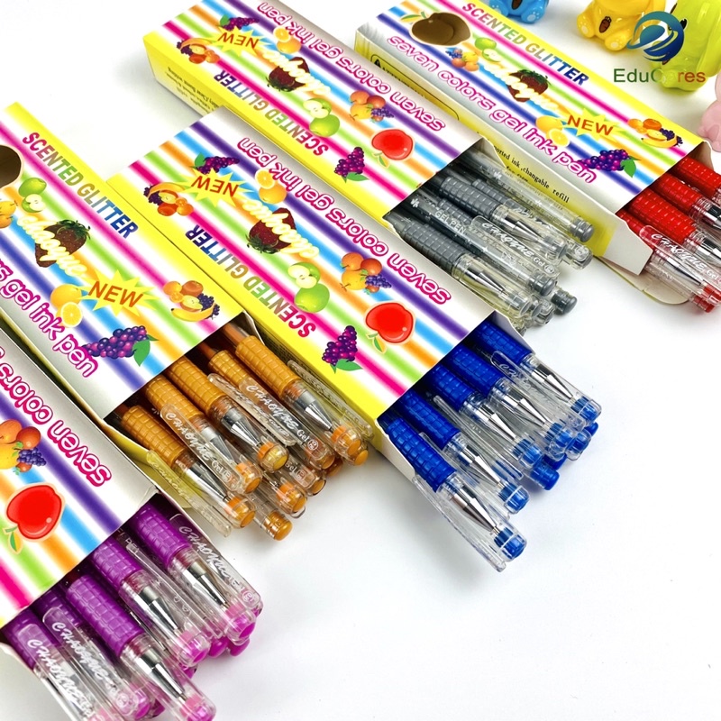 Hộp 12 Bút nhũ kim tuyến viết ghi thiệp Scented Glitter - 5 màu lung linh Bạc, Cam, Xanh dương, Đỏ, Hồng