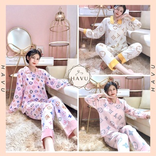 Bộ pijama nữ cổ sen tay phồng cài cúc - Set đồ ngủ quần ống suông kèm áo pyjama dài tay nhiều họa tiết đẹp Ulzzang HOT