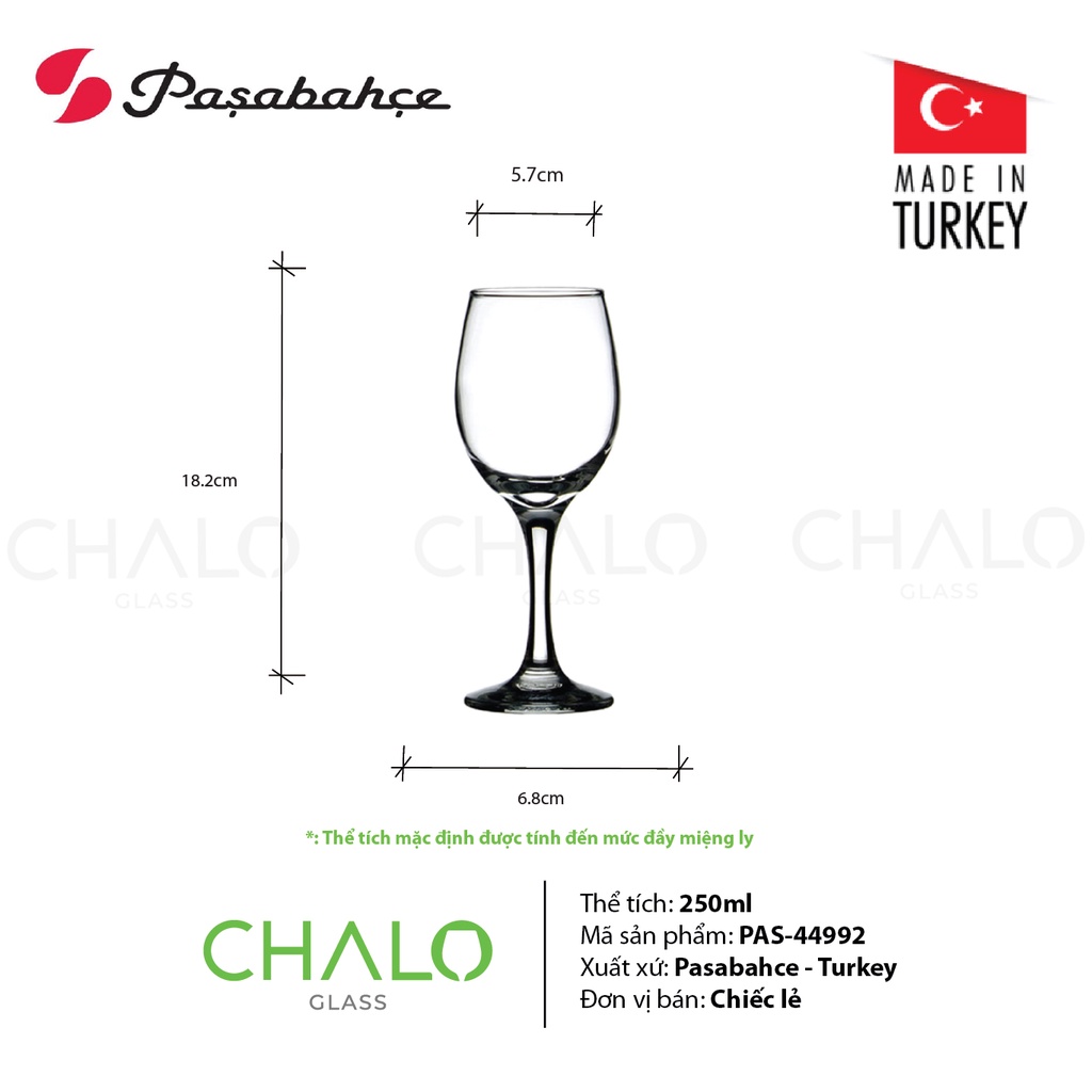 Ly rượu vang trắng thuỷ tinh Pasabahce Maldive White Wine - 250ml - 44992 [Chính hãng - Made in Turkey]
