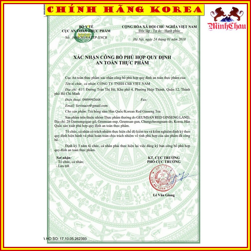 Trà Hồng Sâm Jeong Won Hàn quốc, Hộp 100 gói, minhchau