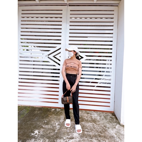 Quần baggy lưng cao hai nút khoá kéo trước thời trang