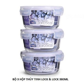 bộ 3 hộp thuỷ tinh lock&lock 380ml không túi - bộ 3 hộp thuỷ tinh lock&lock