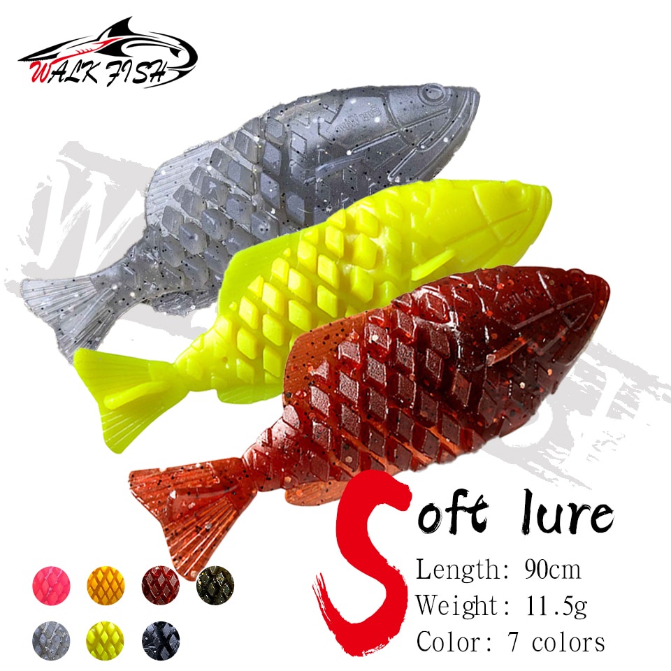 Mồi câu cá giả WALK FISH hình vảy cá 3D bằng silicon mềm 11.5g / 90mm