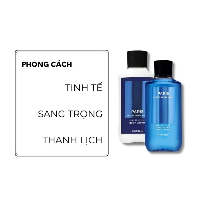 Bộ sản phẩm Sữa tắm gội Xịt thơm toàn thân hương nước hoa cho nam Bath and Body Works – PARIS