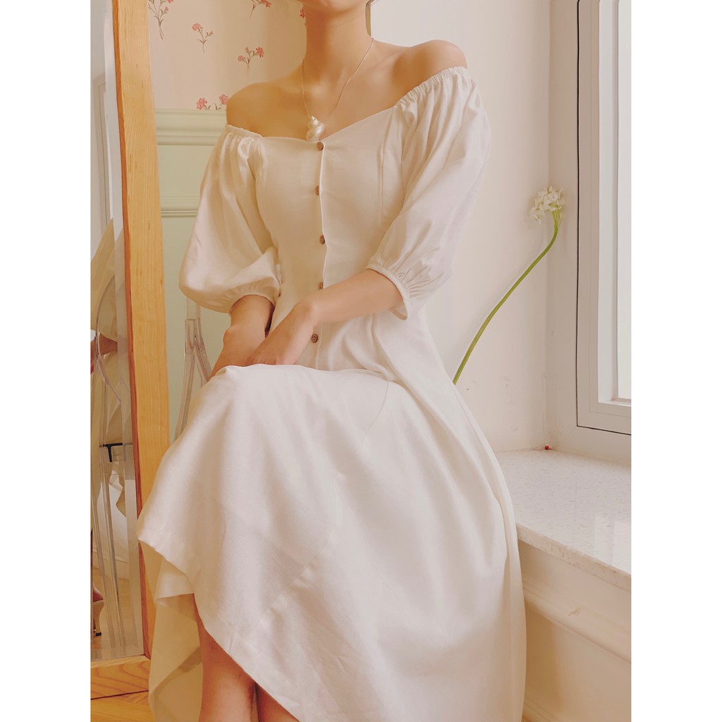 THE19CLUB - Váy linen cúc gỗ dáng dài tay bồng - KAREN DRESS