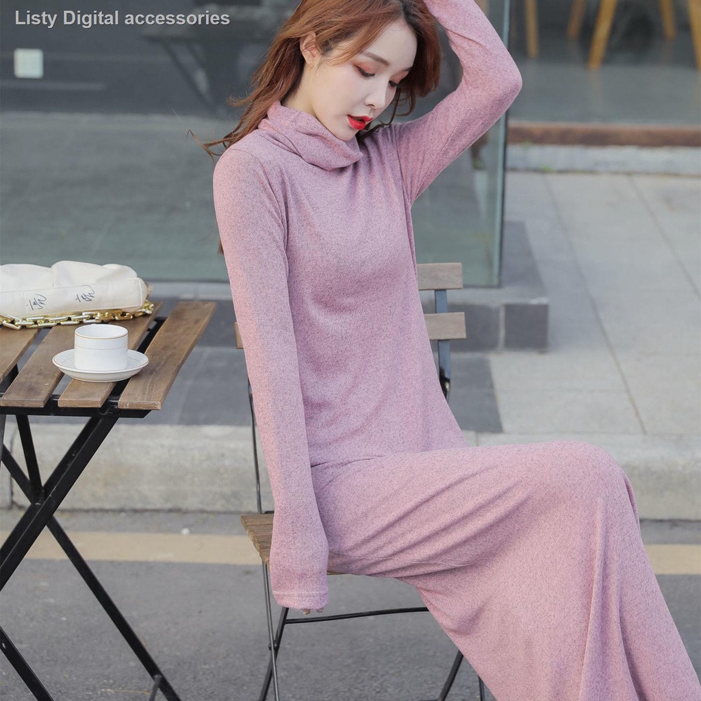 Đầm len lông cừu dài cổ cao xẻ tà thời trang thu đông mới cho nữ
